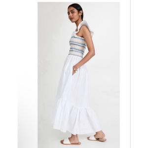 Women's Cara Cara Maxi Dress L White Yellow Smocked Ruffle